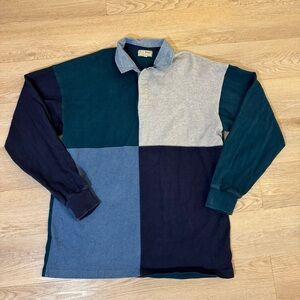 Vintage 90’s LL Bean Long Sleeve Polo Rugby Color Block Men’s XL Single Stitch
